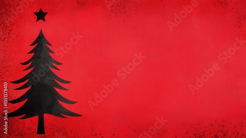 Red and black holidaythemed grunge texture with abstract tree and star shapes, rustic Christmas vibes