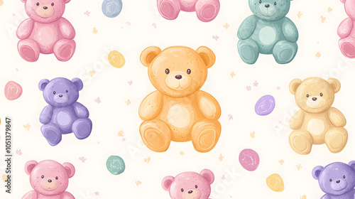 Wallpaper Mural Teddy bear seamless pattern with cute hearts and playful designs, perfect for baby cards and Valentine's Day decorations Torontodigital.ca
