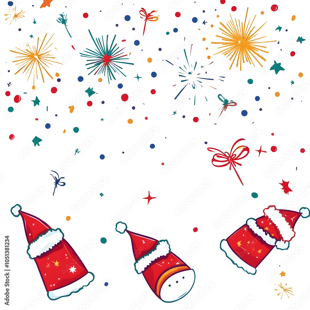 Obraz premium Joyful Christmas and New Year Collection: Santa, Festive Animals, Whimsical Decorations, Cozy Holiday Scenes, and Playful Winter Elements on White Background