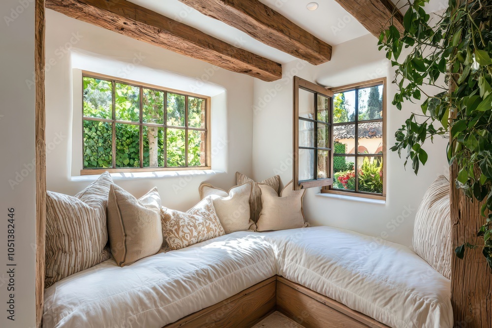 Fototapeta premium Charming countryside cottage with cozy nook and inviting homey decor, perfect for relaxation and comfort.