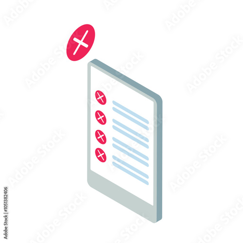 isometric checklist task. rejected task. Vector Illustration of Inspection task to do list.