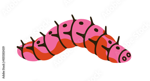 Caterpillar crawling. Small butterfly larva with bright segmented body, movin...