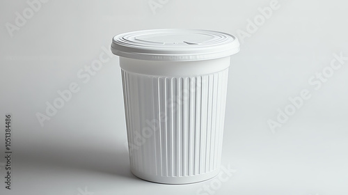 Wallpaper Mural round white plastic waste bin with decorative ribbed design, perfect for modern spaces. Its sleek look adds touch of elegance while being functional Torontodigital.ca