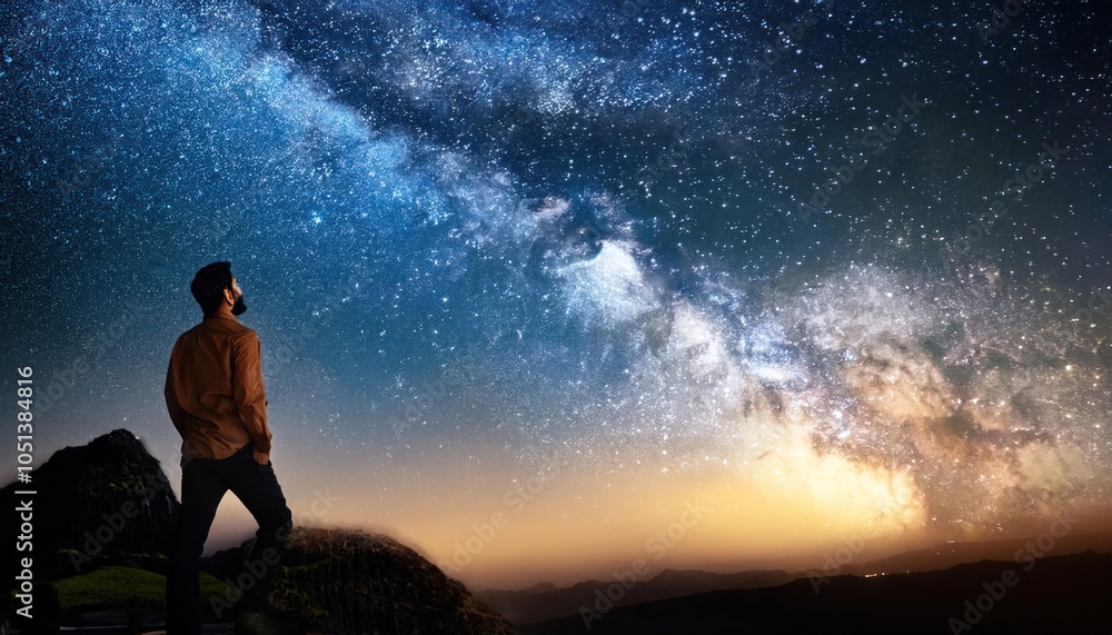 Obraz premium Man Observing the Universe with Amazement and Excitement