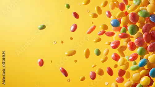 Orange jelly beans in a bowl with a seamless jelly beans background, featuring a fun and colorful design photo