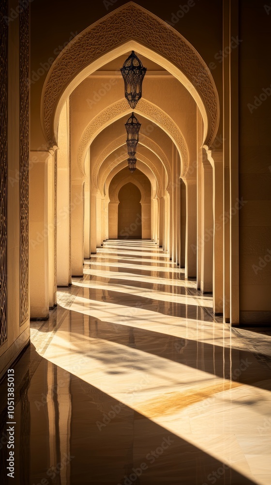 Fototapeta premium A photo of the interior corridor of a mosque
