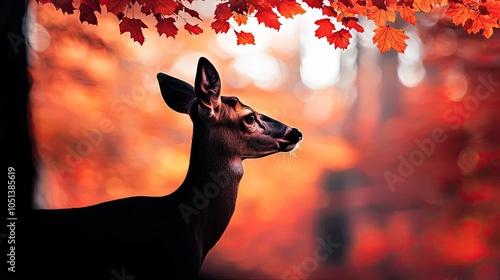 Deer in a vibrant forest during autumn with orange leaves, nature's beauty. photo