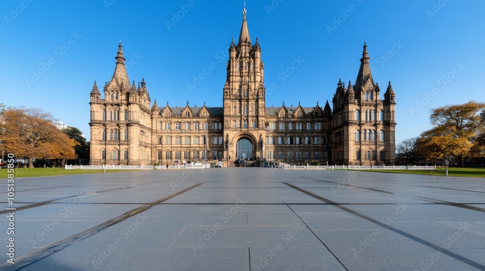 Obraz premium Historic Museum Building with Stone Facade and Blue Sky