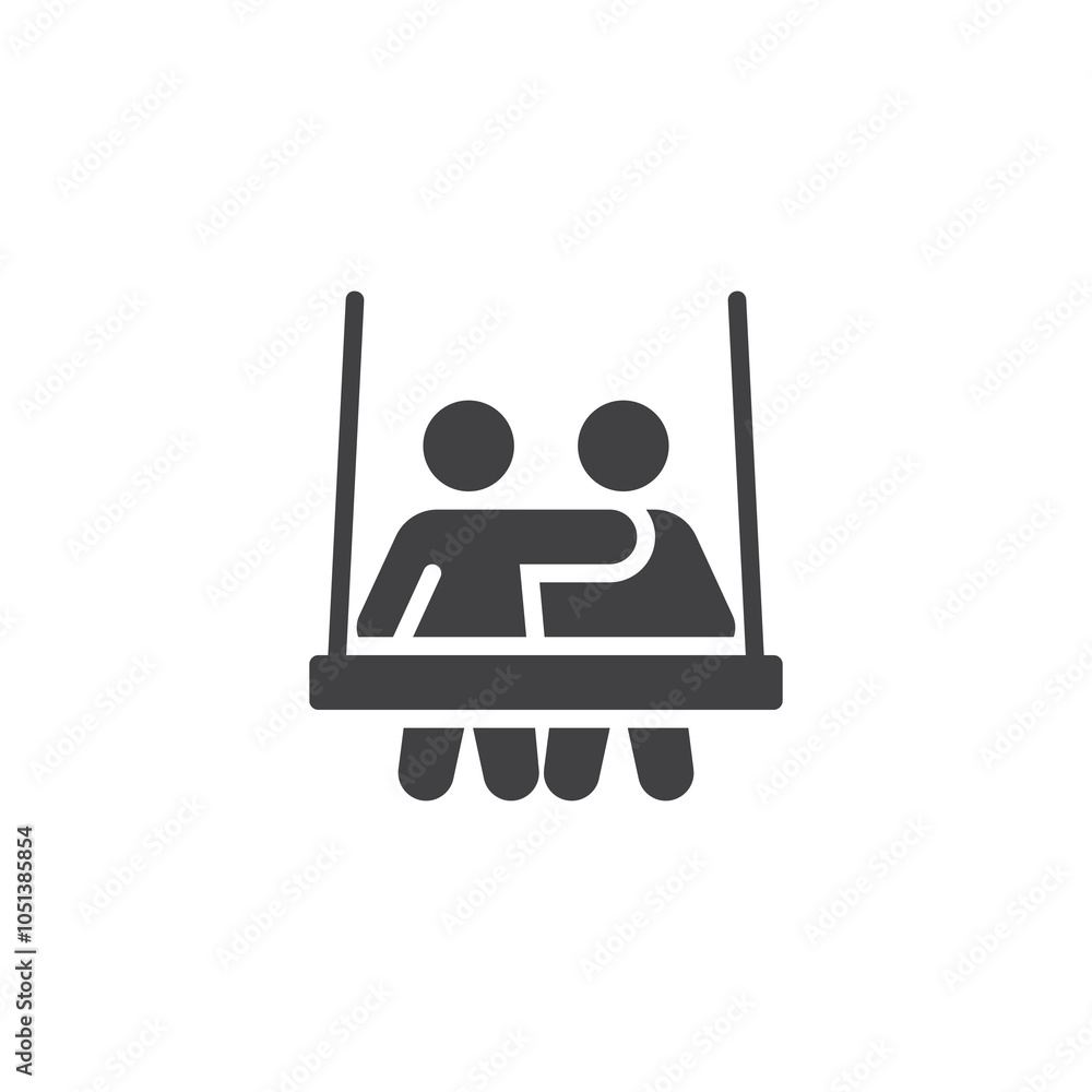 Two people sitting on a swing together vector icon Two people sitting on a swing together vector icon
