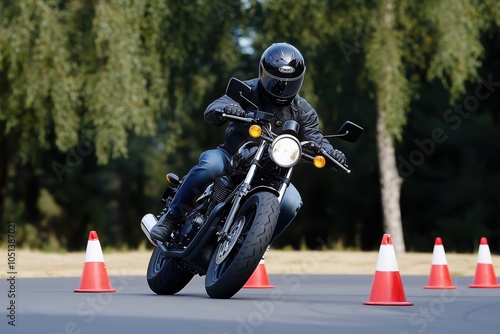 Practicing tight turns on motorcycle course