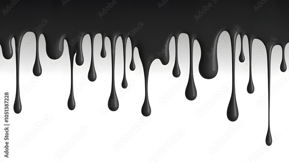 Dripping black paint on a white background creating a dramatic effect
