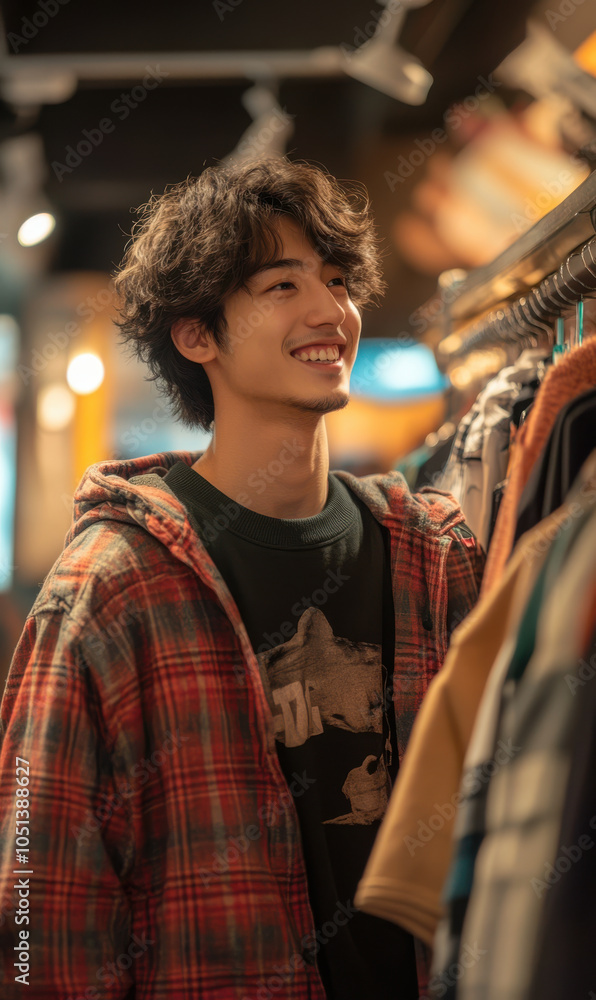 Handsome man is looking for some new clothes in a clothing store Handsome man is looking for some new clothes in a clothing store