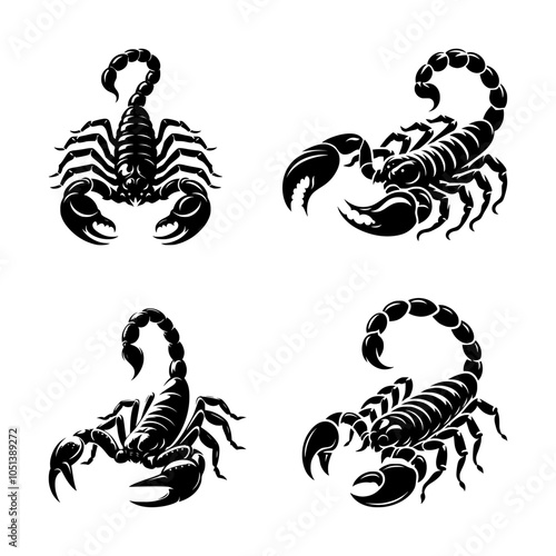 vector set silhouette of scorpion (black)