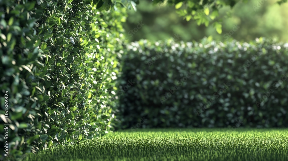 Obraz premium Lush Green Hedge and Grass in English Garden