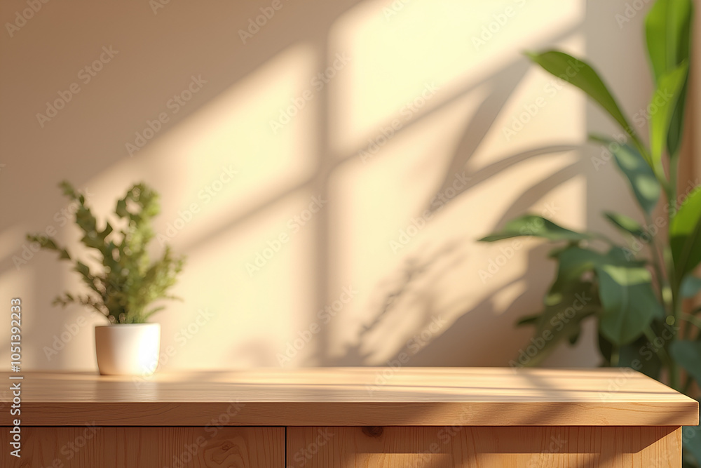 Blank brown wooden counter table in soft sunlight Blank brown wooden counter table in soft sunlight