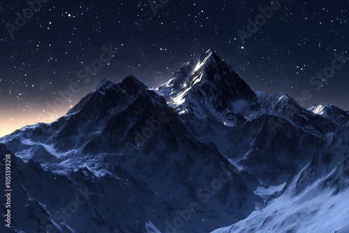 Winter peaks in quiet night photo