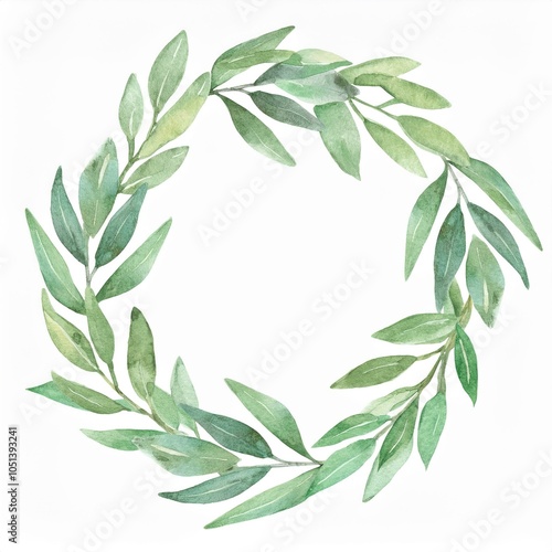 wreath of green leaf sage frame round border