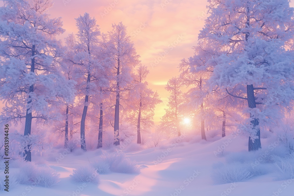 Fototapeta premium Winter sunset in a snow-covered forest