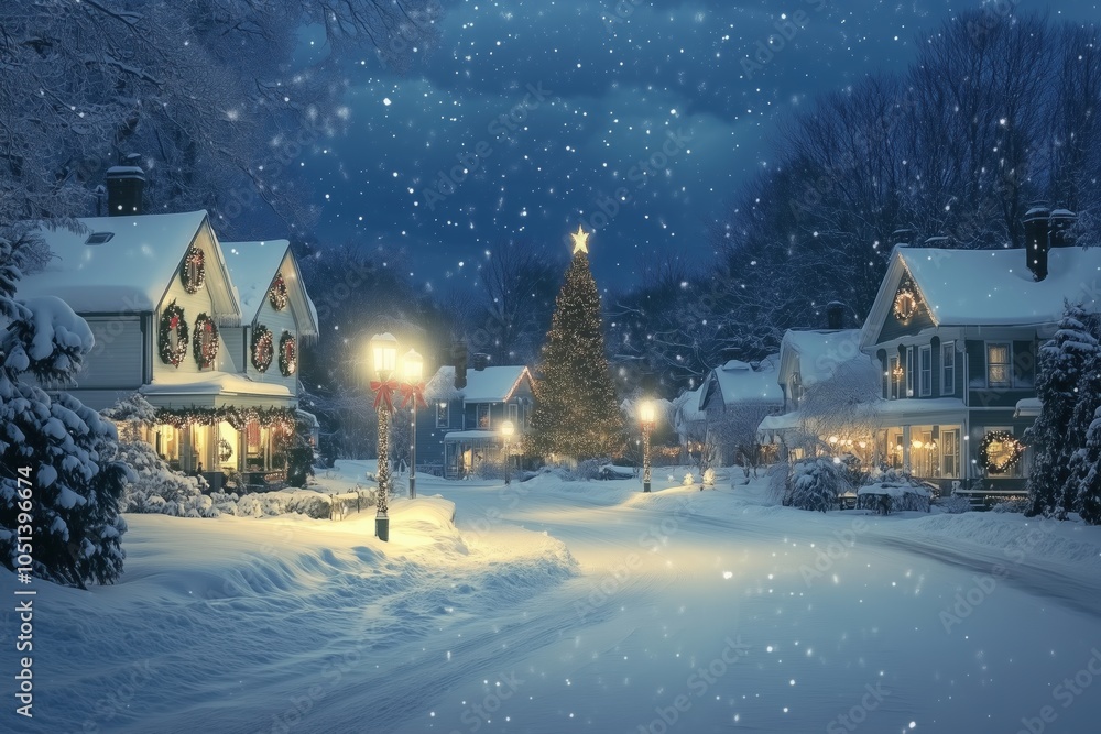 Snowy Victorian village at Christma Snowy Victorian village at Christma
