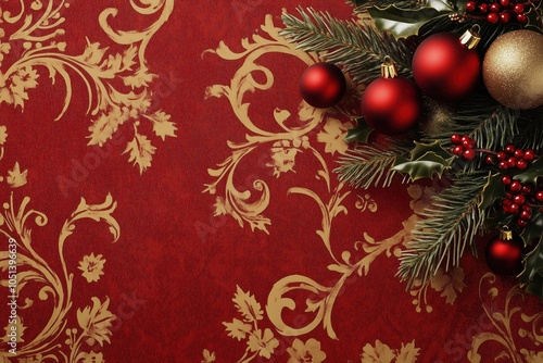 Festive Baroque wallpaper with mistletoe photo