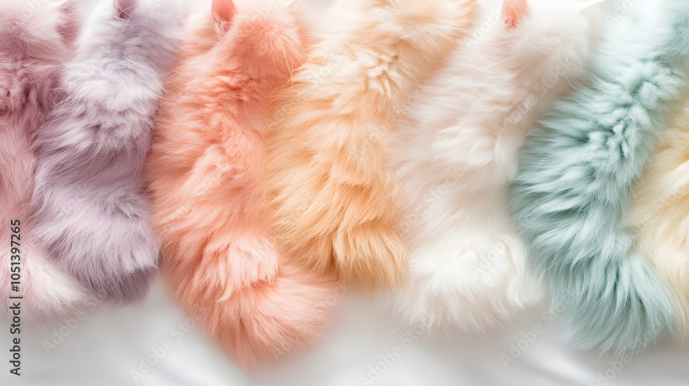 25. Soft, fluffy kitten fur in various pastel colors spread out on a white background 25. Soft, fluffy kitten fur in various pastel colors spread out on a white background