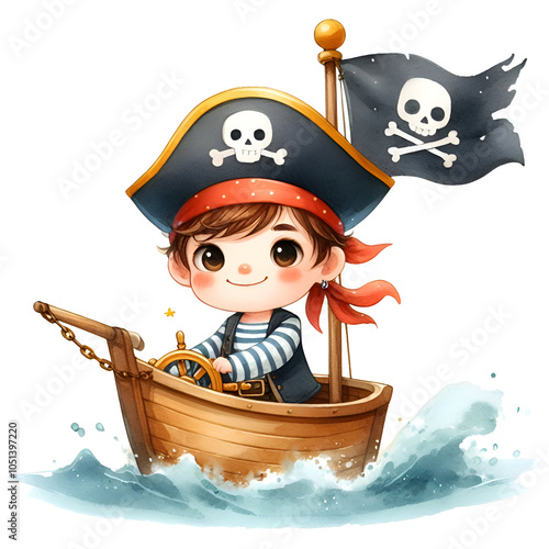 Cute Pirate Clipart, Pirate Ship Clipart, Treasure Island, pirate graphics, Treasure Clipart, Watercolor Clipart, Card Making, Scrapbooking