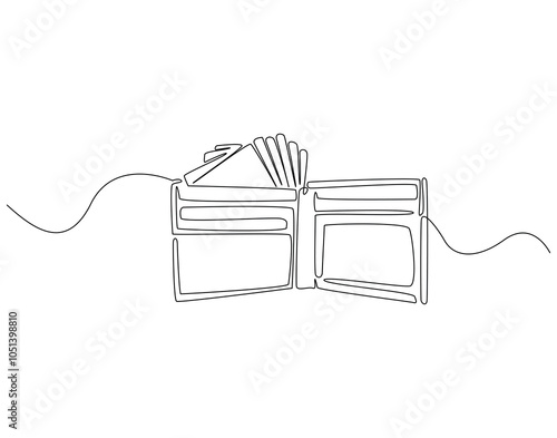 Continuous one line drawing of money wallet. One line drawing illustration of wallet. Business, banking, finance, e - commerce concept single line. Editable outline