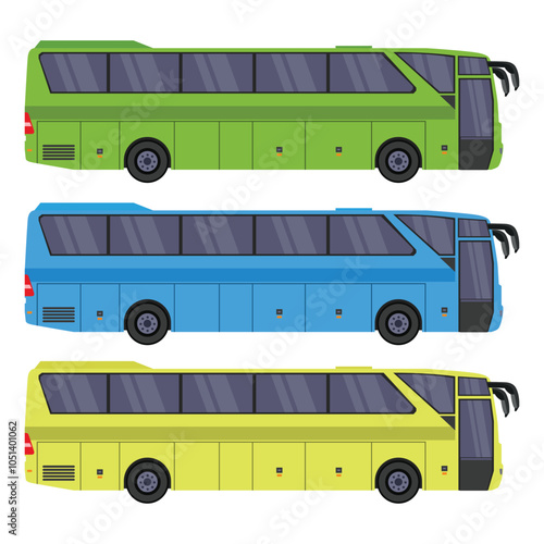 Vector illustration sets of bus in cartoon flat style. Land public transportation in three different color,. Icon or symbol for digital resources, infographic, logo, etc