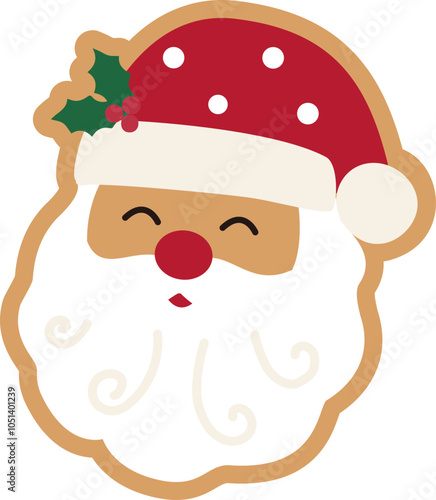 Cute Santa Claus Gingerbread Man vector.
Christmas gingerbread in the shape of Santa Claus.
santa claus head ginger cookie  illustration. 
Holiday pastries design SVG.