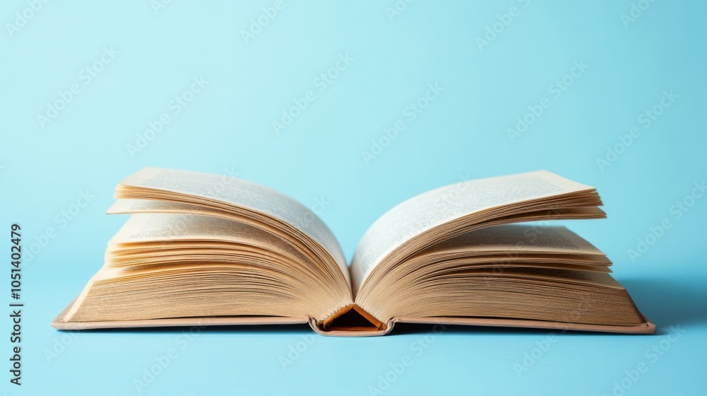 Fototapeta premium Open book with a light blue background for kid's educational product