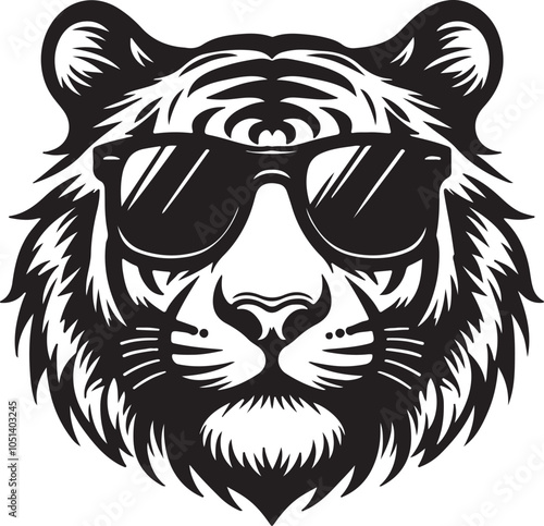 Sleek Tiger Head Silhouette with Sunglasses for a Simple Cool Look