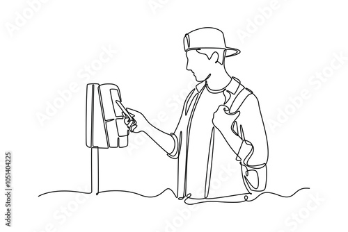 Tickets online concept. Single line draw design vector graphic illustration.