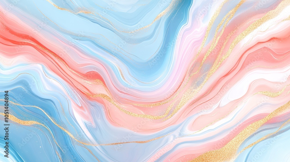 Obraz premium Abstract liquid marble background in blue, pink, and gold tones.