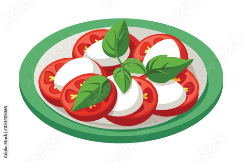 Caprese Salad Icon – Mozzarella, Tomato, and Basil on Plate, Classic Italian Salad Isolated on White.