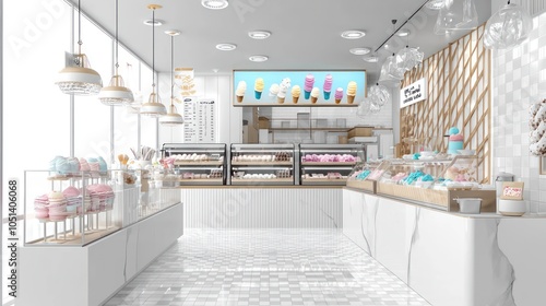 Ice cream shop in artistic 3D, side view, rendered on a clear background