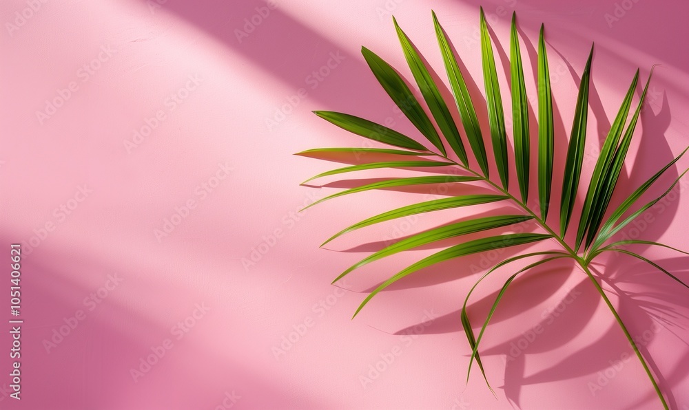 Obraz premium Tropical Palm Leaf Shadow on Pink Background