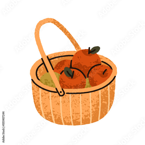 Basket filled with apples, autumn harvest. Fresh ripe natural garden fruits c...