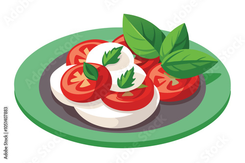 Caprese Salad Icon – Mozzarella, Tomato, and Basil on Plate, Classic Italian Salad Isolated on White.