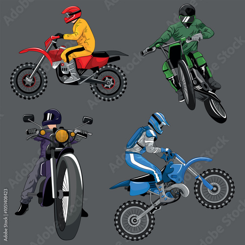 Four Motocross Riders in Action on a Dark Background