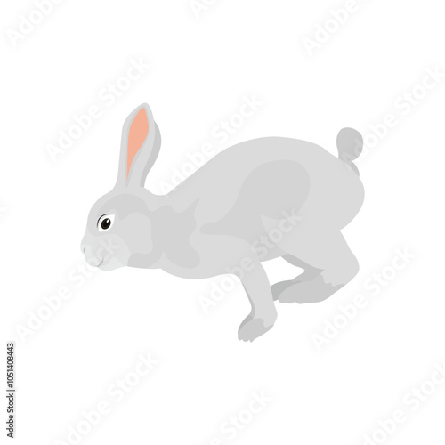 ector illustration of rabbit in cartoon flat style. A cute little fluffy rabbit in different pose and color. Illustration of livestock or wild animal isolated on white background for icon, infograph