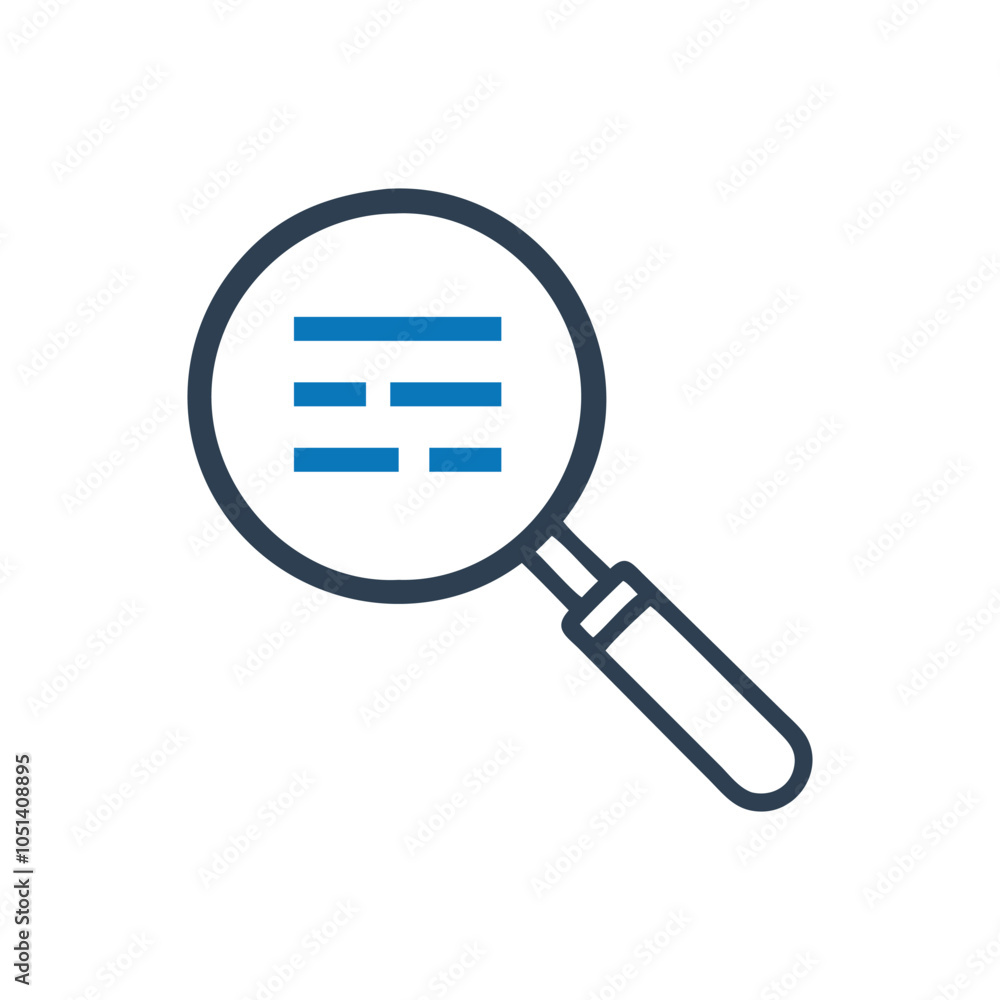 Magnifying glass with text icon on white background Magnifying glass with text icon on white background