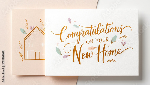 Wallpaper Mural modern new home greeting card with a soft, pastel background featuring a delicate, hand drawn illustration of a minimalist house with message Congratulations on your new home Torontodigital.ca