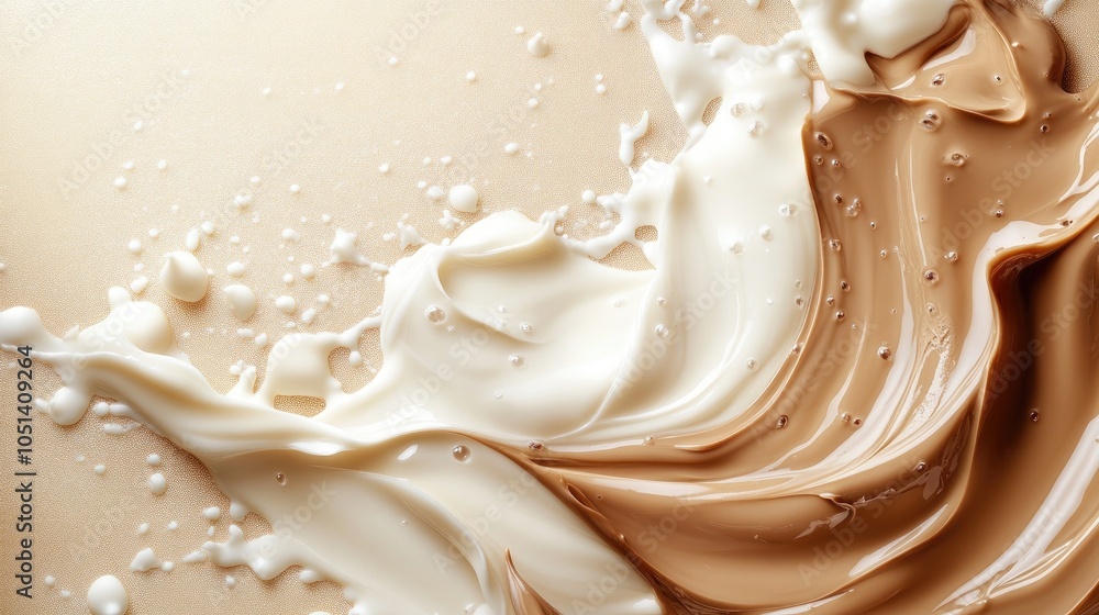 White and brown liquid swirls on a beige background. White and brown liquid swirls on a beige background.