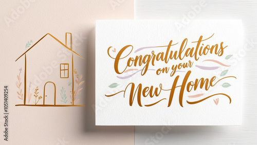 Wallpaper Mural modern new home greeting card with a soft, pastel background featuring a delicate, hand drawn illustration of a minimalist house with message Congratulations on your new home Torontodigital.ca