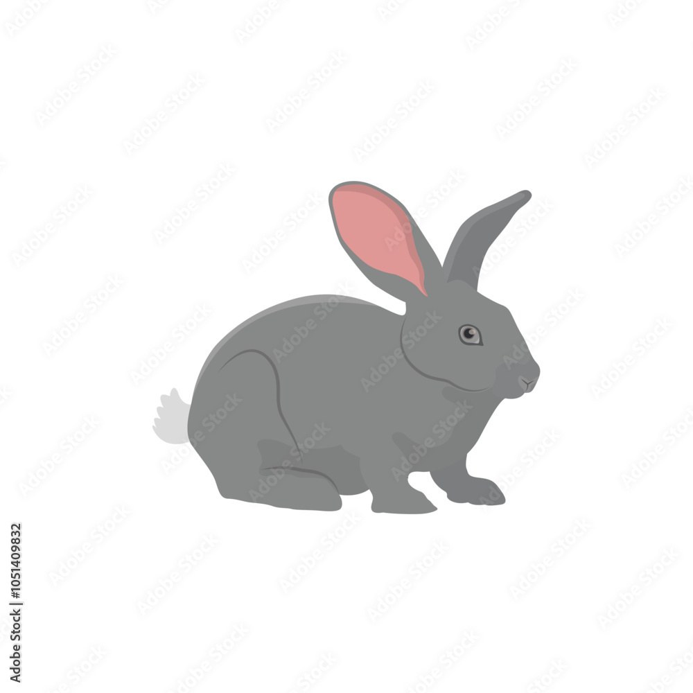 Fototapeta premium ector illustration of rabbit in cartoon flat style. A cute little fluffy rabbit in different pose and color. Illustration of livestock or wild animal isolated on white background for icon, infograph