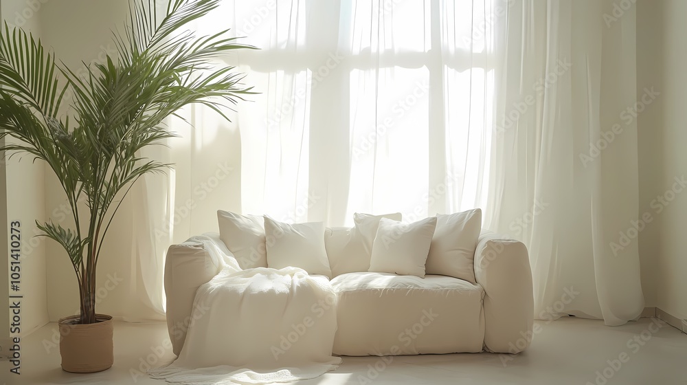 Fototapeta premium Simple interior white wall and sofa poster background