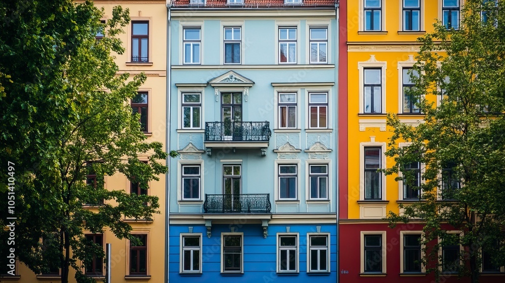 Naklejka premium Modern multi-family apartment buildings seen in Berlin, Germany,generative ai