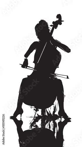 A woman playing Double bass silhouette isolated on white background