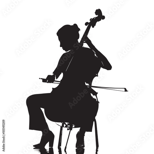 A woman playing Double bass silhouette isolated on white background