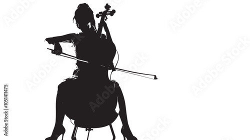 A woman playing Double bass silhouette isolated on white background